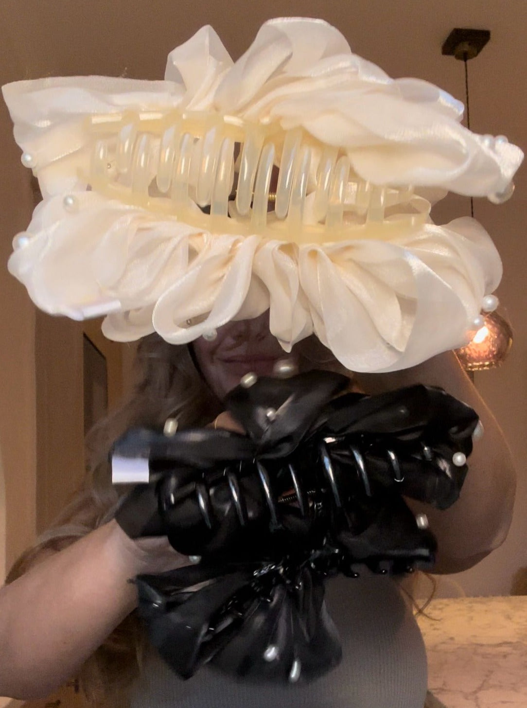 Pearl Large Scrunch Claw Clip Duo